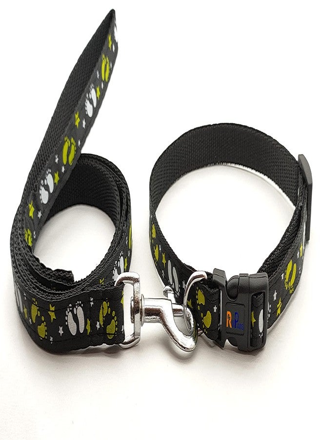 Pups&Pets Nylon Printed Adjustable Neck Collar Belt with Handle Padded Leash Ideal for Training/Outdoor Walking Dogs and Puppies and Cats (Black, Pattern 02) - Image 1